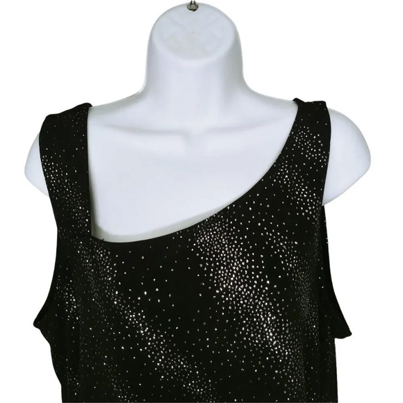 Laura Asymmetric Neckline  Black Glittery Dots on the diagonal XL - Picture 2 of 8